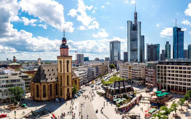Aerial view of Frankfurt with Hauptwachen, Germany in a summer day